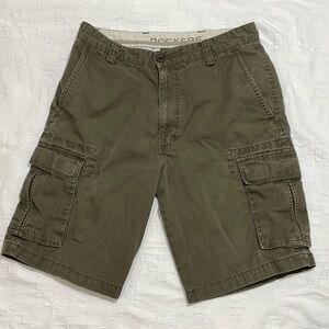 Vintage Y2K Streetwear Canvas Cargo Utility Shorts Green Baggy Mens Size 30